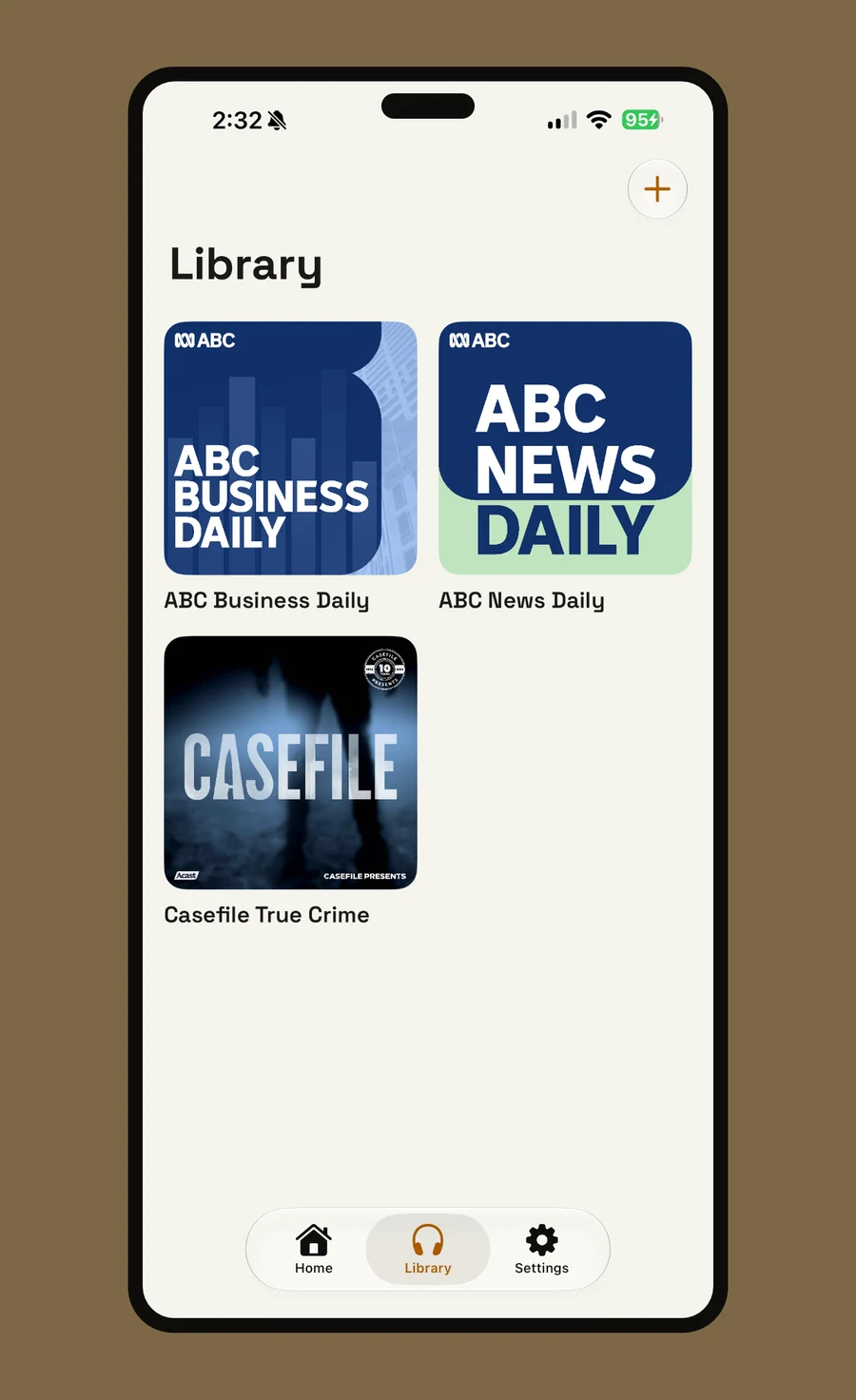 Your podcast library screen