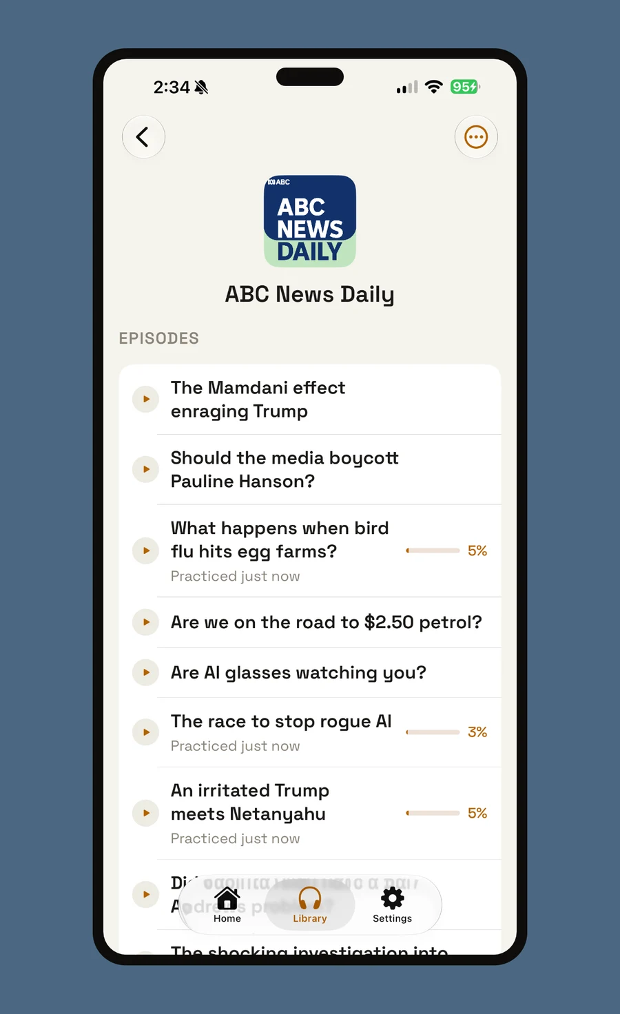 Browse episodes screen